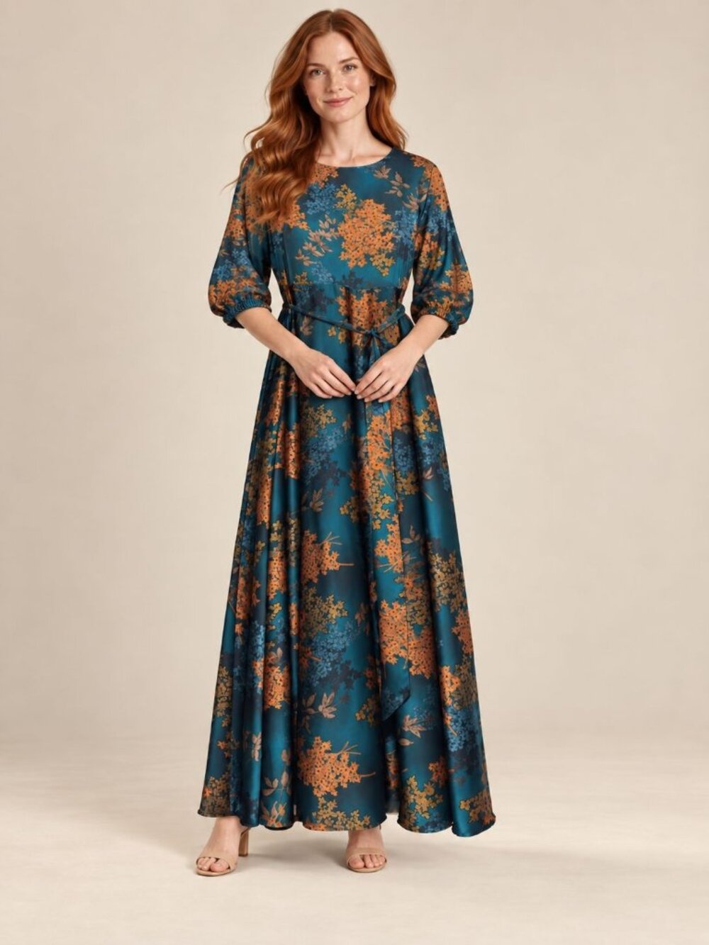 NWT Baltic Born Paula Satin Maxi Dress Jade Multi Wedding Guest Large